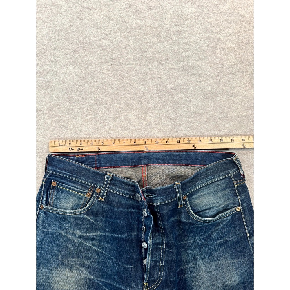Levis 501 Jeans Mens 36x32 Blue Whiskered Denim Straight Leg Dark Wash Logo - Picture 9 of 15
